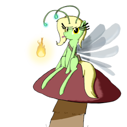 Size: 1920x1920 | Tagged: safe, artist:sprontr, imported from derpibooru, oc, oc:edelweiss the seeker, oc:vesuvius daehn, breezie, bag, female, messenger bag, mlem, mushroom, silly, simple background, sitting, tongue out, transparent background, will o' the wisp