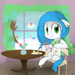 Size: 2300x2300 | Tagged: safe, artist:meotashie, imported from derpibooru, oc, oc only, earth pony, pony, clothes, earth pony oc, female, scarf, snow, solo focus, winter