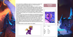 Size: 1586x815 | Tagged: safe, artist:lummh, artist:ternonadime, imported from derpibooru, oc, oc only, oc:achilles, pony, comic:the lost sun, magicorn, reference sheet, solo, solo focus, text, wiki