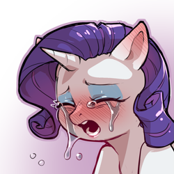 Size: 1159x1159 | Tagged: safe, artist:cold-blooded-twilight, imported from derpibooru, rarity, pony, unicorn, blushing, crying, eyes closed, eyeshadow, female, makeup, mare, open mouth, simple background, solo, transparent background