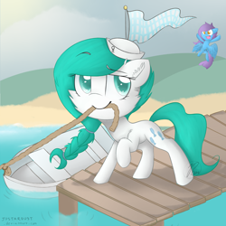 Size: 2300x2300 | Tagged: safe, artist:meotashie, imported from derpibooru, oc, oc only, oc:sea salt, pony, boat, pier