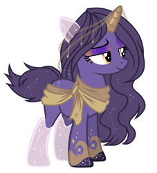 Size: 1470x1619 | Tagged: safe, artist:taxidermieddemon, imported from derpibooru, oc, oc only, oc:urania, pony, unicorn, clothes, constellation pony, horn, horn jewelry, jewelry, long mane, mane, scarf, short tail, simple background, smiling, smug, solo, tail, transparent background