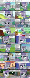Size: 1282x3304 | Tagged: safe, edit, edited screencap, imported from derpibooru, screencap, maud pie, mudbriar, earth pony, pony, comic:celestia's servant interview, maud pie (episode), the gift of the maud pie, the maud couple, background pony, basket, caption, comic, cs captions, detailed background, female, food, implied cheesepie, implied shipping, implied straight, interview, male, manehattan, mare, muffin, picnic blanket, screencap comic, smiling, stallion, text, when she smiles