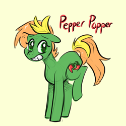 Size: 1060x1060 | Tagged: safe, artist:smirk, imported from derpibooru, oc, oc only, oc:pepper popper, earth pony, pony, colored sketch, simple background, sketch, solo, yellow background