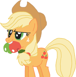 Size: 900x914 | Tagged: safe, artist:totalcrazyness101, imported from derpibooru, applejack, earth pony, pony, apple, applejack's hat, cowboy hat, female, food, hat, mare, mouth hold, simple background, solo, transparent background