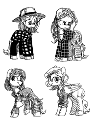 Size: 400x520 | Tagged: safe, artist:plunger, oc, oc only, earth pony, pegasus, pony, female, females only, mare, monochrome