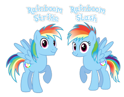 Size: 1550x1213 | Tagged: source needed, safe, anonymous artist, imported from derpibooru, oc, oc only, oc:rainboom slash, oc:rainboom strike, pegasus, pony, brother, brother and sister, family, female, implied incest, incest, male, mare, name, offspring, parent:rainbow blitz, parent:rainbow dash, parents:dashblitz, pegasus oc, product of incest, rule 63, shipping, siblings, simple background, sister, stallion, text, transparent background, twincest, twins