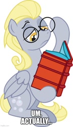 Size: 500x864 | Tagged: safe, artist:katequantum, edit, editor:professorventurer, idw, imported from derpibooru, derpy hooves, pegasus, pony, actually, alternate hairstyle, book, bright eyes (mirror universe), dark mirror universe, female, glasses, mare, mirror universe, nerd, simple background, solo, white background