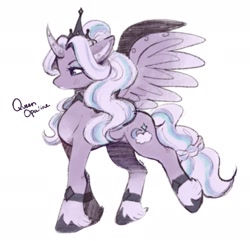 Size: 1891x1821 | Tagged: safe, artist:oatmeals_, imported from derpibooru, opaline arcana, alicorn, pony, spoiler:g5, spoiler:my little pony: make your mark, g5, my little pony: make your mark, redesign, simple background, solo, white background