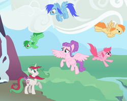 Size: 1618x1282 | Tagged: safe, artist:lillyleaf101, imported from derpibooru, gusty, gusty the great, pegasus, pony, unicorn, cute, female, g1, g1 northabetes, g1 to g4, g4, generation leap, gustybetes, mare, north star (g1), story included