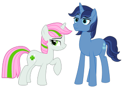 Size: 4253x2998 | Tagged: safe, artist:lillyleaf101, imported from derpibooru, clever clover, clover (g1), clover the clever, pony, unicorn, alternate design, alternate universe, duo, female, g1, g1 to g4, g2, g2 to g4, g4, generation leap, male, simple background, transparent background