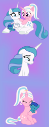 Size: 1530x3955 | Tagged: safe, artist:lillyleaf101, imported from derpibooru, majesty, milky way (g1), prince blue dream, princess silver swirl, pony, unicorn, baby, baby pony, crying, female, g1, g1 to g4, g2, g2 to g4, g4, generation leap, lesbian, story included