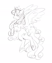 Size: 1700x2048 | Tagged: safe, artist:oatmeals_, imported from derpibooru, princess cadance, alicorn, pony, monochrome, sketch, solo, spread wings, wings