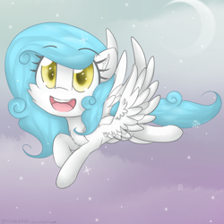 Size: 2300x2300 | Tagged: safe, artist:meotashie, imported from derpibooru, oc, oc only, pegasus, pony, cute, female, flying, open mouth, pegasus oc, solo