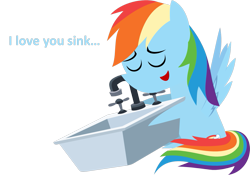 Size: 1201x842 | Tagged: safe, artist:zacatron94, imported from derpibooru, rainbow dash, pegasus, pony, 2014, cargo ship, dialogue, eyes closed, female, hug, kitchen sink, mare, multicolored hair, old art, pointy ponies, rainbow hair, rainbowsink, shipping, simple background, sitting, smiling, text, transparent background