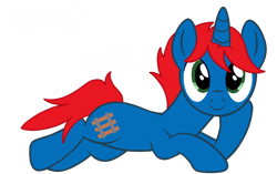 Size: 1098x691 | Tagged: safe, artist:pigeorgien, artist:ry-bluepony1, imported from derpibooru, oc, oc only, oc:train track, unicorn, derpibooru community collaboration, 2023 community collab, base used, green eyes, hair, lying down, mane, on side, pose, show accurate, simple background, solo, tail, transparent background