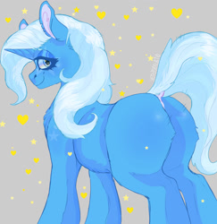 Size: 1280x1315 | Tagged: safe, artist:leparva, imported from derpibooru, trixie, pony, unicorn, butt, looking at you, looking back, looking back at you, plot, simple background, smiling, stars, the great and powerful ass