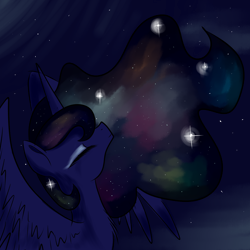 Size: 5800x5800 | Tagged: safe, artist:julezrulez77, imported from derpibooru, princess luna, alicorn, pony, absurd resolution, bust, ethereal mane, eyes closed, galaxy mane, looking up, solo
