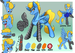 Size: 8268x5906 | Tagged: safe, artist:mekblue, imported from derpibooru, oc, oc:mechanical star, pegasus, amputee, angry, color palette, different angles, different poses, facial expressions, folded wings, pegasus oc, prosthetic leg, prosthetic limb, prosthetics, reference, reference sheet, solo, spread wings, sunglasses, tongue out, wings
