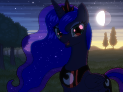 Size: 800x600 | Tagged: safe, artist:rangelost, imported from derpibooru, princess luna, alicorn, cyoa:d20 pony, crown, cyoa, ethereal mane, jewelry, looking at you, moon, offscreen character, open mouth, pixel art, regalia, story included