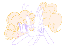 Size: 1307x961 | Tagged: safe, artist:cutiesparke, imported from derpibooru, surprise, pegasus, >:), adoraprise, bow, cheerful, chest feathers, chest fluff, cute, determined, female, g1, g1 to g4, g4, generation leap, hair bow, leaning, lightly watermarked, mare, ribbon, simple background, solo, spread wings, tail, tail wag, watermark, white background, wings