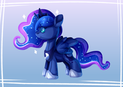 Size: 3000x2122 | Tagged: safe, artist:neonishe, imported from derpibooru, princess luna, alicorn, pony, cute, female, gradient background, mare, no pupils, plushie, solo