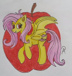 Size: 1777x1873 | Tagged: safe, artist:eclipse flower, imported from derpibooru, fluttershy, bat pony, pegasus, pony, bat ponified, flutterbat, race swap, solo, traditional art