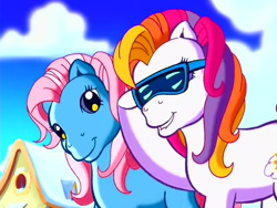 Size: 640x480 | Tagged: safe, imported from derpibooru, screencap, piccolo, sunny daze (g3), earth pony, pony, a very minty christmas, duo, female, g3, lip bite, mare, sunglasses