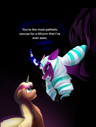 Size: 1655x2206 | Tagged: safe, artist:aztrial, imported from derpibooru, opaline arcana, sunny starscout, alicorn, pony, spoiler:g5, spoiler:my little pony: make your mark, artificial horn, artificial wings, augmented, dialogue, duo, duo female, female, g5, horn, magic, magic horn, magic wings, mare, my little pony: a new generation, race swap, speech bubble, sunnycorn, wings