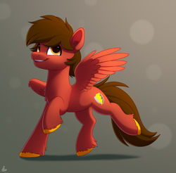 Size: 1962x1932 | Tagged: safe, artist:luminousdazzle, imported from derpibooru, oc, oc only, oc:kyledon, pegasus, pony, male, pegasus oc, raffle prize, simple background, smiling, solo, stallion, unshorn fetlocks