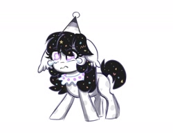 Size: 2020x1564 | Tagged: safe, artist:confetticakez, imported from derpibooru, oc, oc only, oc:confetti cupcake, oc:pity party, bat pony, pony, crying, floppy ears, hat, party hat, sad, simple background, solo, teary eyes, wavy mouth, white background