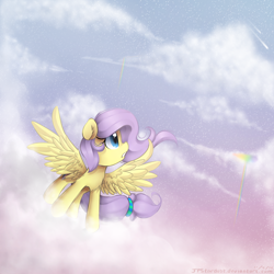 Size: 2300x2300 | Tagged: safe, artist:meotashie, imported from derpibooru, oc, oc only, oc:stardust, pegasus, pony, cloud, female, pegasus oc, rainbow, shooting star, solo, spread wings, wings