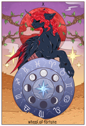 Size: 1300x1900 | Tagged: safe, artist:lebalisa, imported from derpibooru, oc, oc only, oc:king phoenix embers, changeling, changeling oc, commission, red changeling, solo, tarot card, ych result