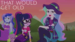 Size: 1920x1080 | Tagged: safe, edit, edited screencap, editor:quoterific, imported from derpibooru, screencap, princess celestia, princess luna, sci-twi, spike, spike the regular dog, twilight sparkle, dog, human, equestria girls, equestria girls series, the road less scheduled, spoiler:eqg series (season 2), lidded eyes, principal celestia, sleeping, vice principal luna