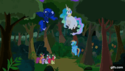 Size: 640x360 | Tagged: safe, imported from derpibooru, screencap, apple bloom, princess celestia, princess luna, rainbow dash, scootaloo, sweetie belle, alicorn, earth pony, pegasus, pony, unicorn, between dark and dawn, season 9, animated, butt, campfire, cutie mark crusaders, female, filly, filly guides, foal, gif, gifs.com, group, mare, plot, tent