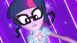 Size: 3410x1920 | Tagged: safe, imported from derpibooru, screencap, sci-twi, twilight sparkle, human, equestria girls, equestria girls series, forgotten friendship, bowtie, female, geode of telekinesis, glasses, high res, jewelry, magical geodes, necklace, open mouth, ponytail, solo, transformation
