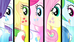 Size: 3410x1920 | Tagged: safe, imported from derpibooru, screencap, applejack, fluttershy, pinkie pie, rainbow dash, rarity, human, equestria girls, equestria girls series, forgotten friendship, alternative cutie mark placement, awesome cutie mark, breasts, clothes, cute, cutie mark, cutie mark on clothes, cutie mark on equestria girl, facial cutie mark, female, geode of fauna, geode of shielding, geode of sugar bombs, geode of super speed, geode of super strength, happy, high res, hoodie, humane five, jewelry, looking at you, magical geodes, necklace, png, rarity peplum dress, side view, smiling, tanktop, transformation