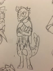 Size: 3024x4032 | Tagged: safe, artist:derpanater, imported from derpibooru, reptile, fallout equestria, clothes, four arms, horn, klugetown, klugetowner, mutant, one eyed, traditional art