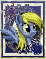 Size: 700x900 | Tagged: safe, alternate version, artist:harwick, imported from derpibooru, derpy hooves, pegasus, pony, harwick's sun/moon portraits, 2013, bust, female, mare, nose wrinkle, old art, portrait, scrunchy face, smiling, solo