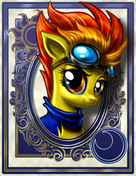 Size: 700x900 | Tagged: safe, artist:harwick, imported from derpibooru, spitfire, pegasus, pony, harwick's sun/moon portraits, 2013, bust, clothes, female, goggles, mare, old art, portrait, solo, uniform, wonderbolts uniform