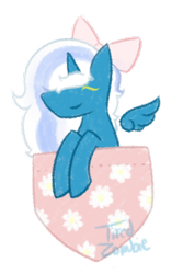 Size: 400x600 | Tagged: safe, artist:tiredzombi, imported from derpibooru, oc, oc:fleurbelle, alicorn, pony, alicorn oc, bow, female, hair bow, horn, mare, pocket, simple background, smiling, solo, transparent background, wings