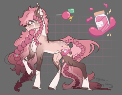 Size: 1932x1517 | Tagged: safe, artist:thelazyponyy, imported from derpibooru, oc, oc only, earth pony, pony, braid, coat markings, earth pony oc, food, jam, jar, raised hoof, reference sheet, socks (coat markings), solo