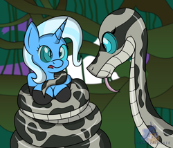 Size: 7000x6000 | Tagged: safe, artist:lunahazacookie, imported from derpibooru, trixie, anthro, snake, unicorn, breasts, cleavage, coils, duo, female, hypno eyes, hypnosis, hypnotized, kaa eyes, mare