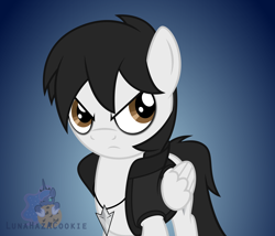 Size: 7000x6000 | Tagged: safe, artist:lunahazacookie, imported from derpibooru, oc, oc:nightwish, pegasus, pony, frown, gradient background, jewelry, male, necklace, stallion