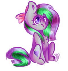 Size: 1045x1083 | Tagged: safe, artist:prettyshinegp, imported from derpibooru, oc, oc only, earth pony, pony, bow, chest fluff, earth pony oc, female, hair bow, mare, signature, simple background, sitting, solo, transparent background