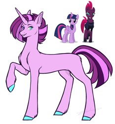 Size: 813x871 | Tagged: safe, artist:purplegrim40, imported from derpibooru, tempest shadow, twilight sparkle, oc, alicorn, pony, unicorn, colored hooves, female, horn, magical lesbian spawn, mare, oc focus, offspring, parent:tempest shadow, parent:twilight sparkle, parents:tempestlight, simple background, solo focus, twilight sparkle (alicorn), unicorn oc, white background