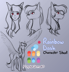 Size: 846x877 | Tagged: safe, artist:purplegrim40, imported from derpibooru, rainbow dash, pegasus, pony, bust, female, mare, reference sheet