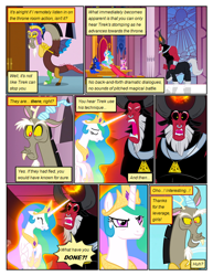 Size: 612x792 | Tagged: safe, edit, edited screencap, imported from derpibooru, screencap, discord, lord tirek, princess cadance, princess celestia, princess luna, alicorn, centaur, draconequus, pony, taur, comic:friendship is dragons, twilight's kingdom, comic, eyelashes, female, frown, indoors, jewelry, male, mare, nose piercing, nose ring, piercing, screencap comic, tiara