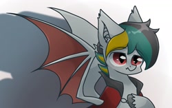 Size: 1751x1099 | Tagged: safe, artist:namaenonaipony, imported from derpibooru, oc, oc only, bat pony, pony, bat wings, bust, clothes, simple background, solo, spread wings, white background, wings