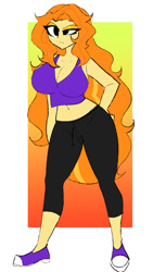 Size: 1126x2000 | Tagged: safe, artist:xan-gelx, imported from derpibooru, adagio dazzle, human, equestria girls, abstract background, belly button, big breasts, breasts, busty adagio dazzle, cleavage, clothes, female, hand on hip, loose hair, simple background, solo, white background